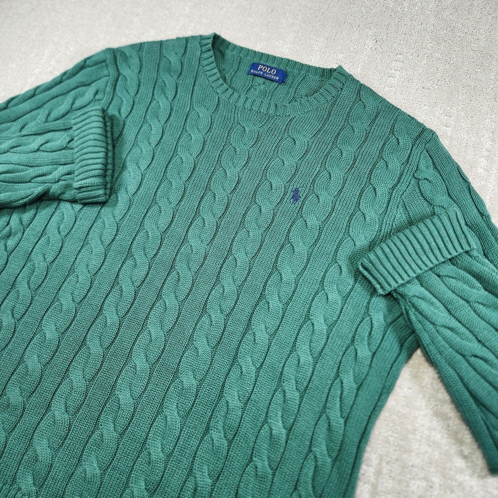 Polo Ralph Lauren Sweater Men XL Chunky Cable Knit Fisherman Cotton Crewneck